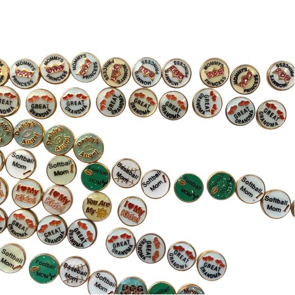 Lot of 60+ Pcs Round Floating Locket Crafting Charms Mom Dad Grandma Kids Love - Picture 4 of 6